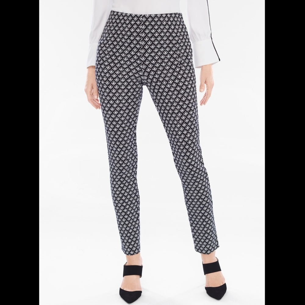 CHICO'S NWT JULIET GEO ANKLE PANTS BLACK / WHITE 6